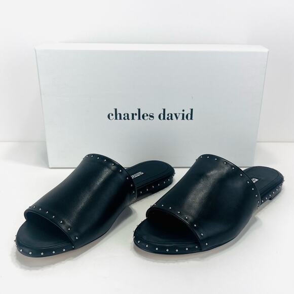 Charles David Sheriff Flat Slide Sandal Size 7 Black Luxury Leather Padded Comfy - Picture 5 of 16